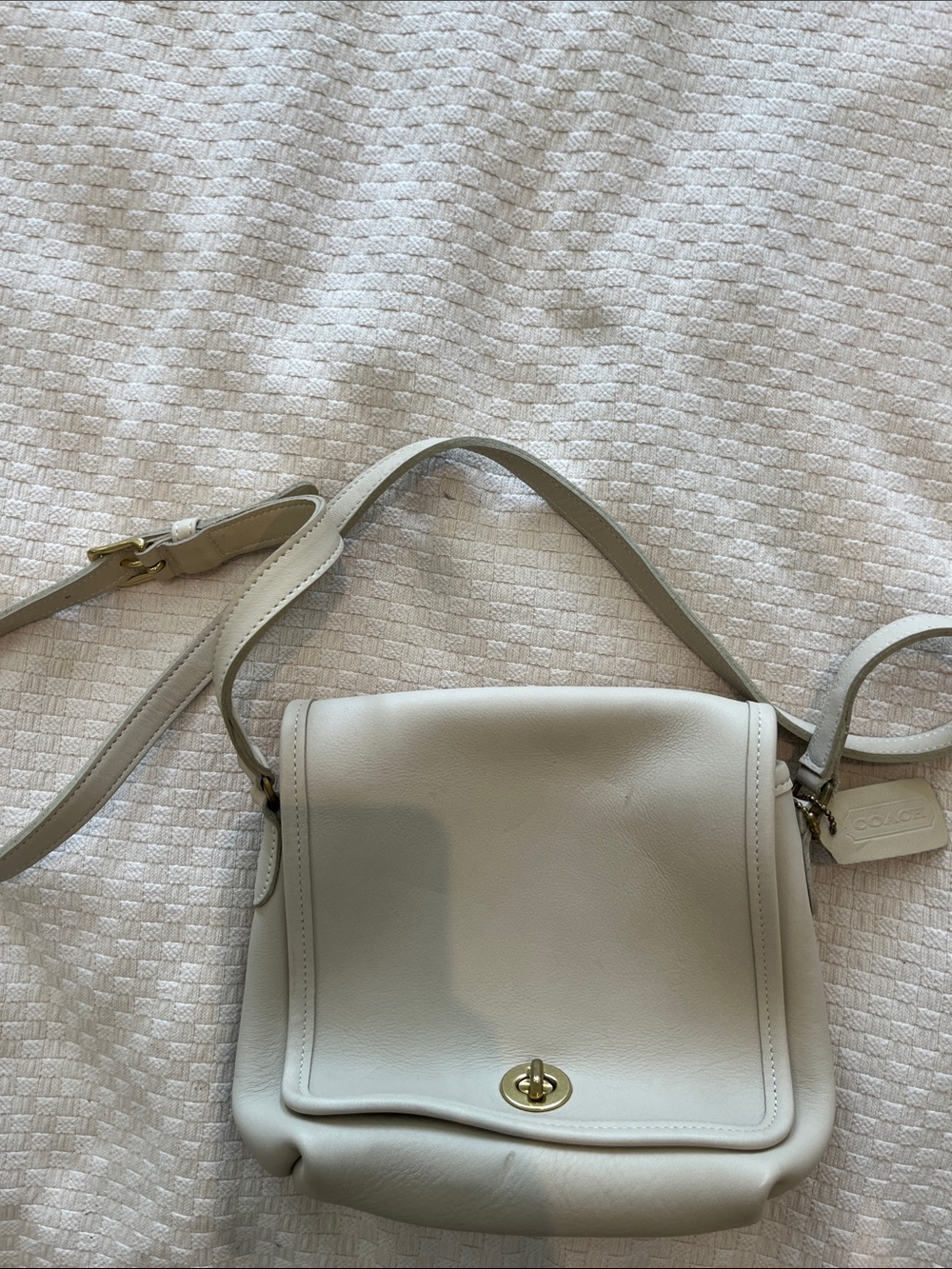 Coach Light Beige Pebbled Leather Crossbody with Gold Hardware